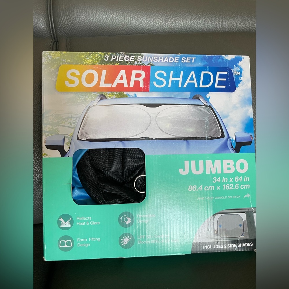 Jumbo Sunshade 3Pcs Foldable, Reversible, UPF 50+ For Car or Truck